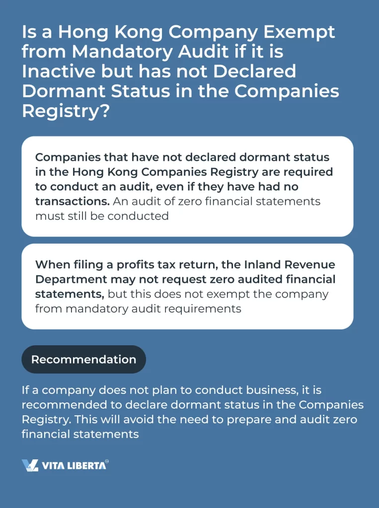  Is a Hong Kong Company Exempt from Mandatory Audit if it is Inactive but has not Declared Dormant Status in the Companies Registry