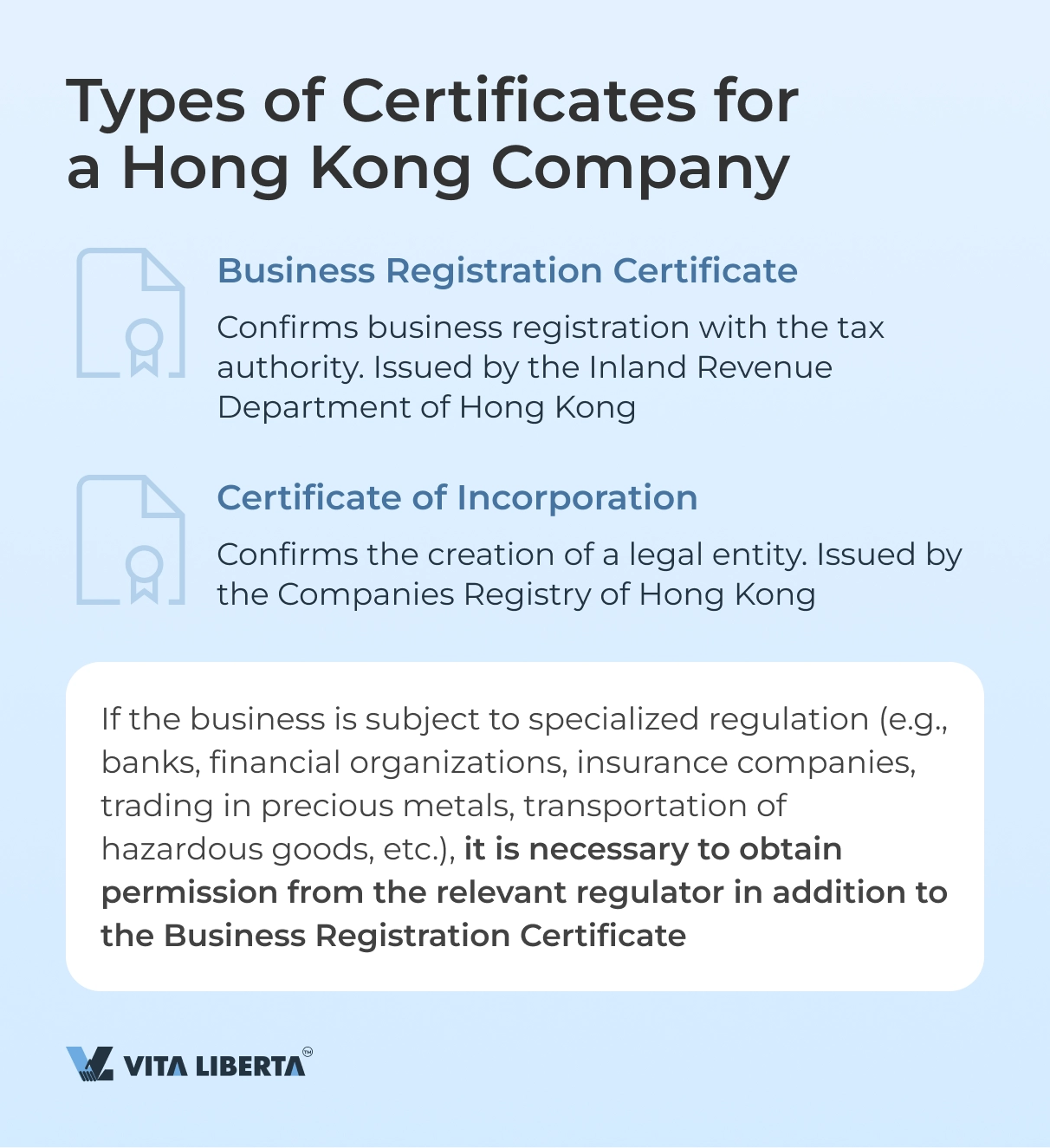 Types of Certificates for a Hong Kong Company