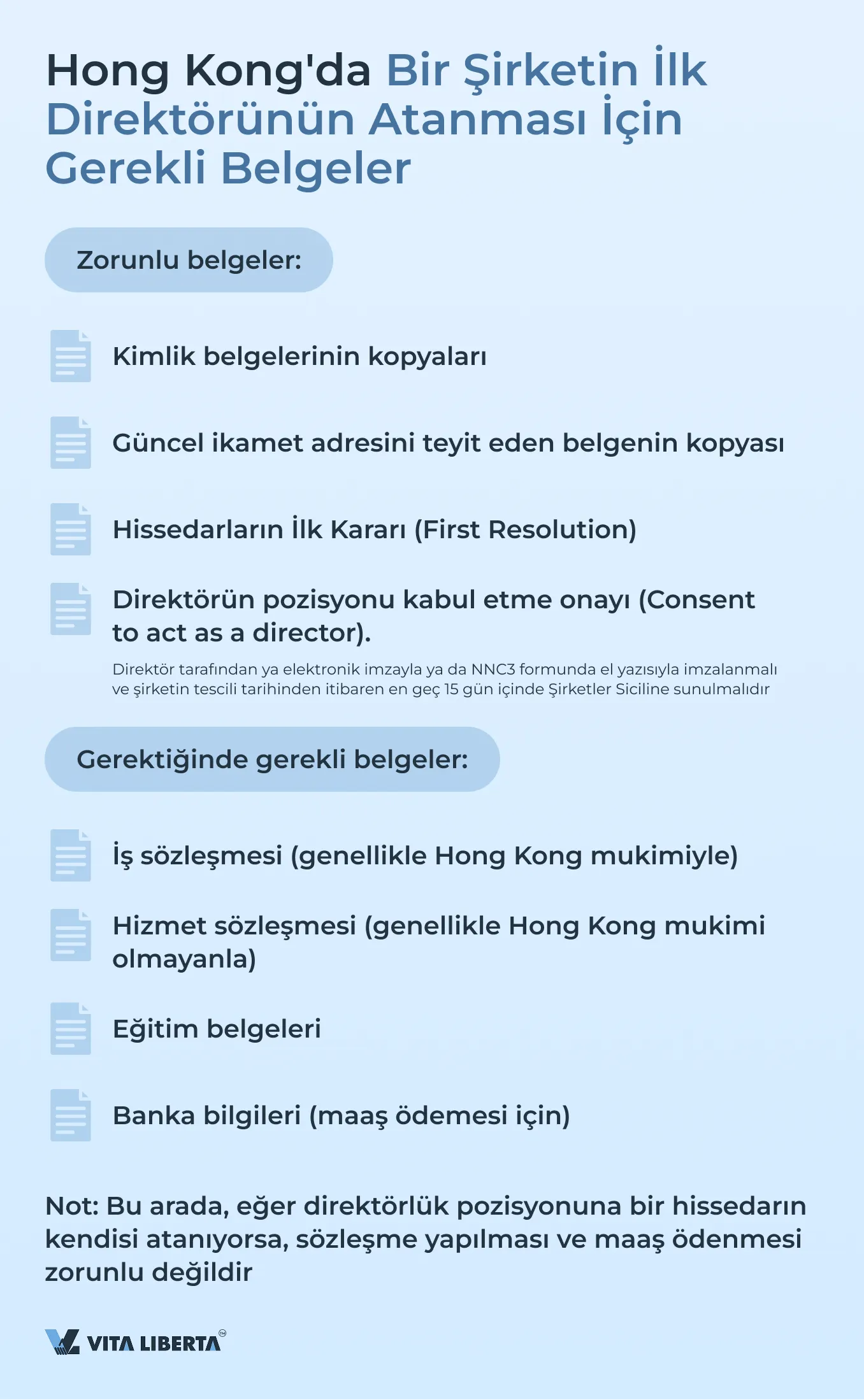 Hong Kong'da Bir Şirketin İlk Direktörünün Atanması İçin Gerekli Belgeler