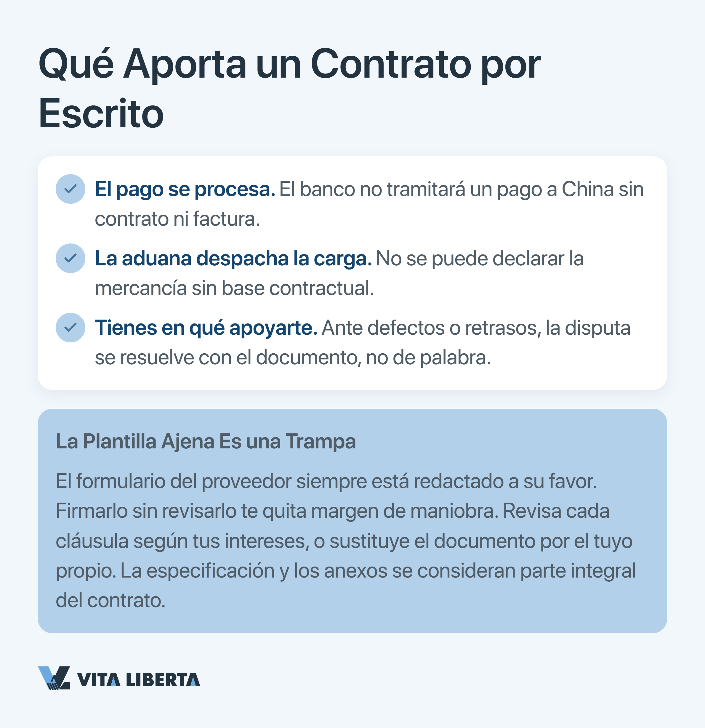 Importador revisando las cláusulas clave del contrato con un proveedor chino: especificación, Incoterms, arbitraje