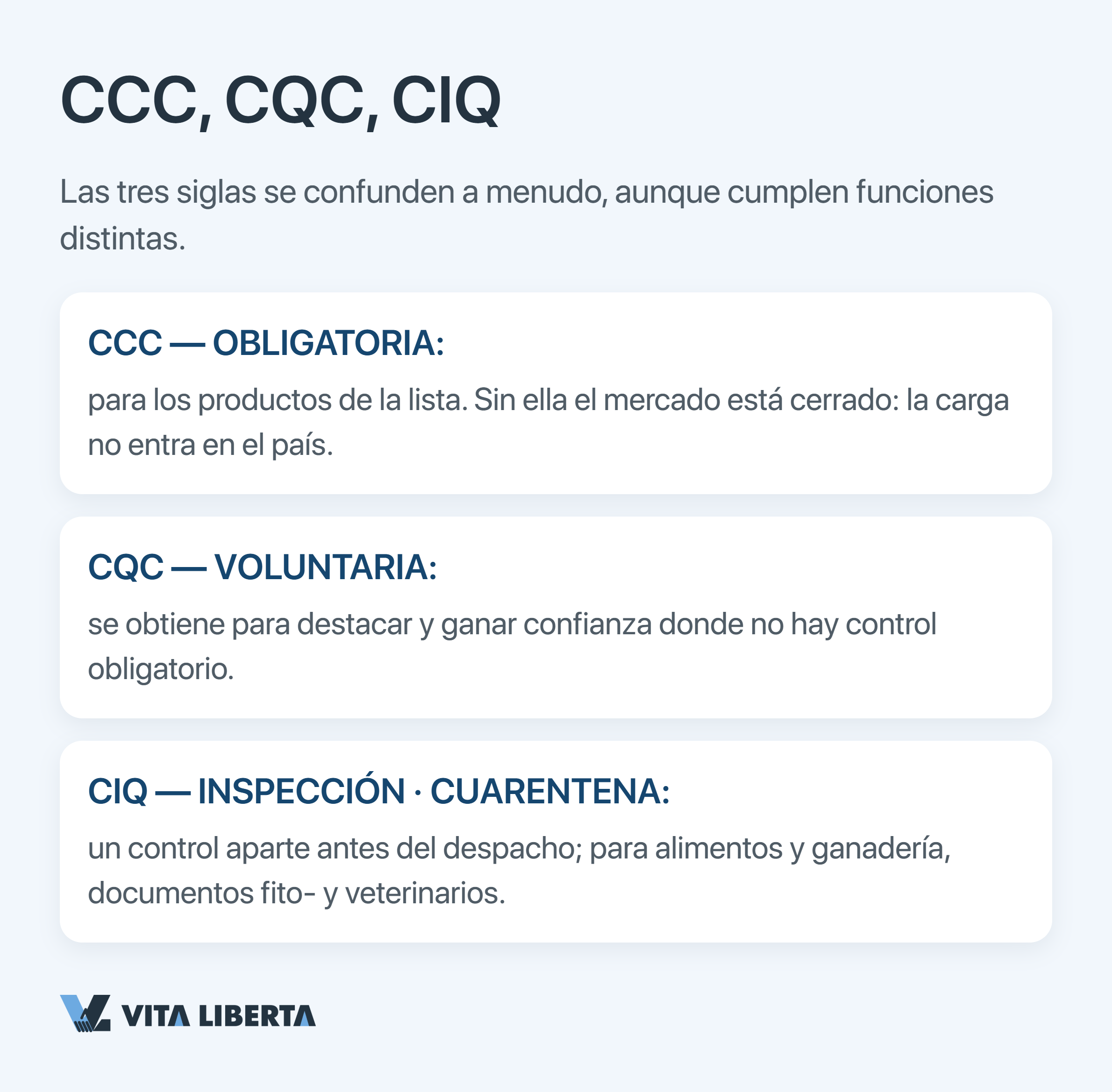 Comparativa entre certificación CCC, CQC y CIQ para el mercado chino