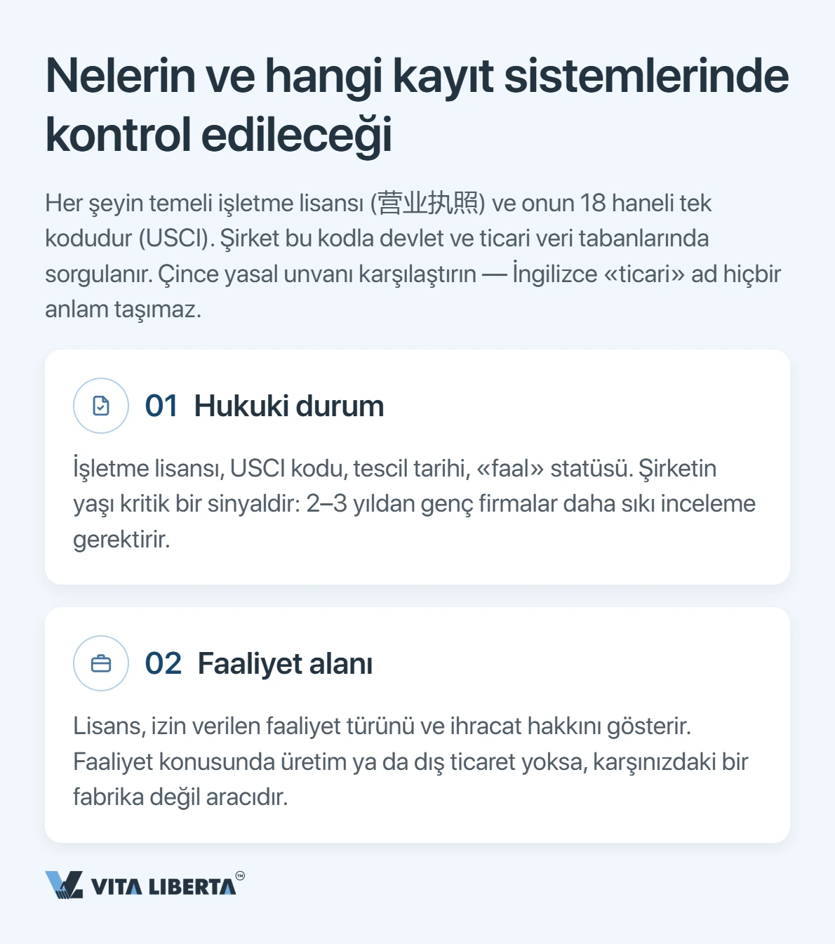 İthalatçı, ödemeden önce Çinli tedarikçinin işletme ruhsatını ve 18 haneli sosyal kredi kodunu NECIPS kaydıyla karşılaştırıyor