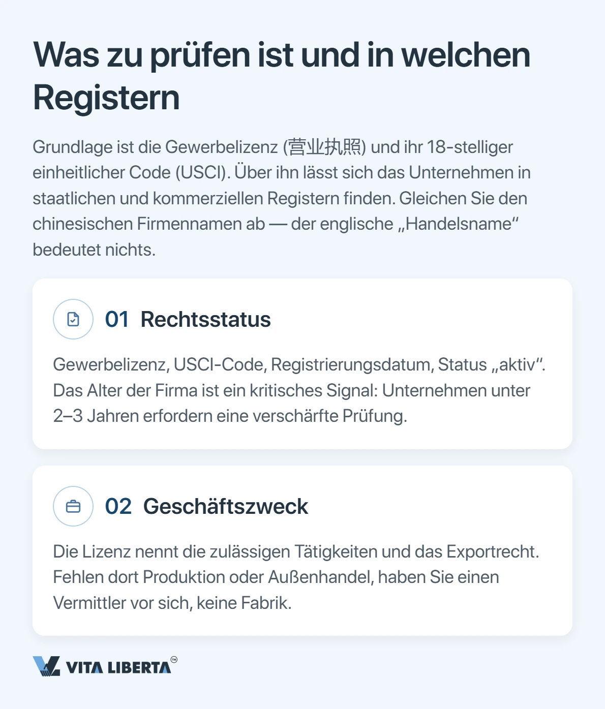 Einkäufer gleicht Gewerbelizenz und 18-stellige Sozialkreditnummer eines chinesischen Lieferanten vor der Zahlung im NECIPS-Register ab