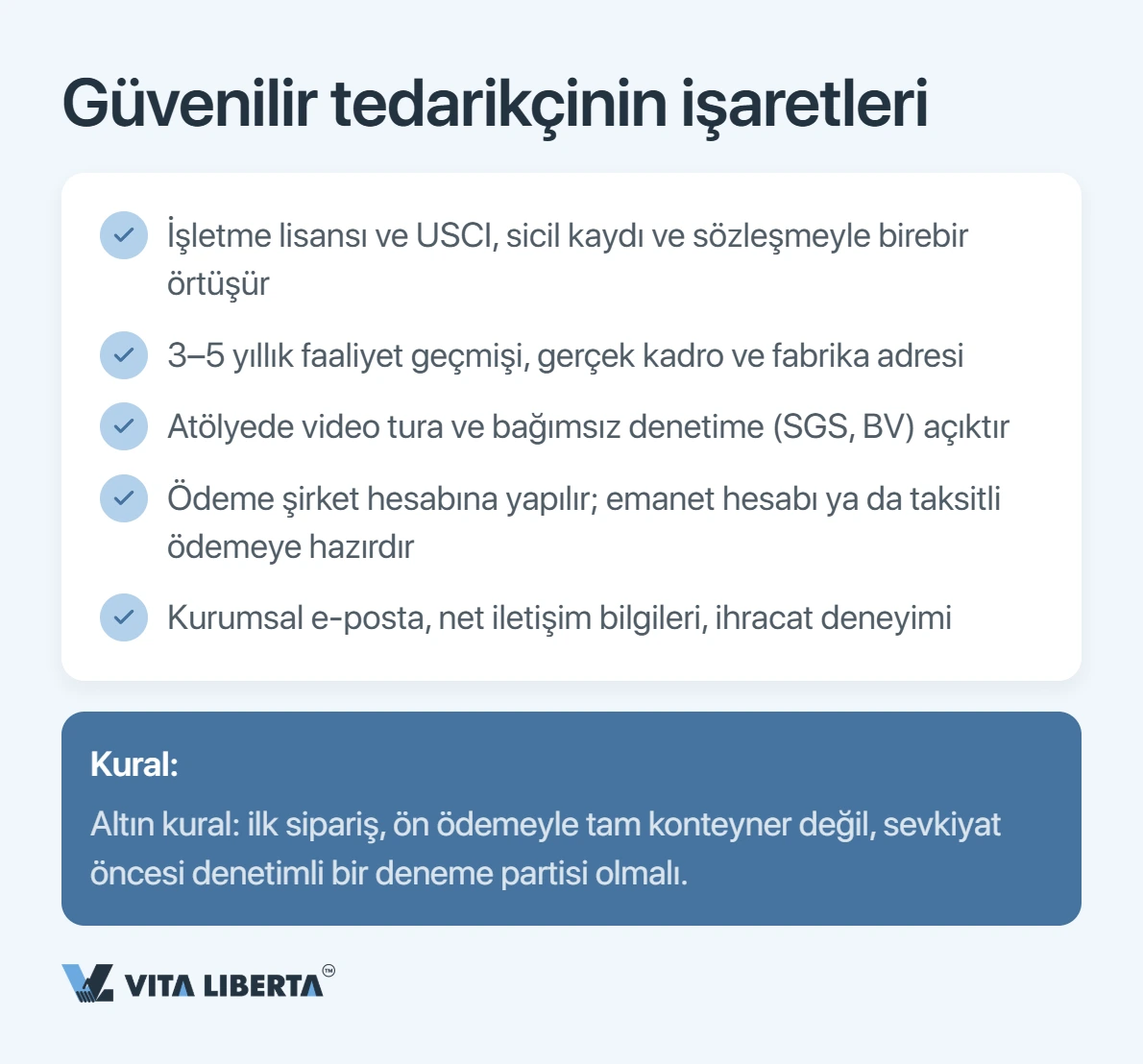 İthalatçı, ödemeden önce Çinli tedarikçinin işletme ruhsatını ve 18 haneli sosyal kredi kodunu NECIPS kaydıyla karşılaştırıyor